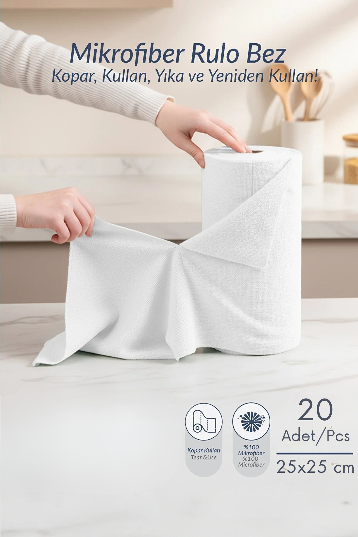 Yeni Nesil Çok Amaçlı 20'li Rulo mikrofiber Temizlik bezi